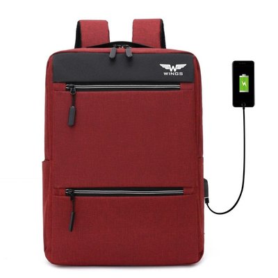 Рюкзак водостійкий WINGS BP30 для ноутбука з USB-портом червоний 1506872425 фото