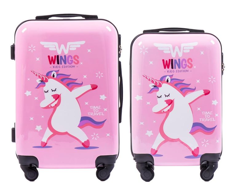 Набір 2 Дитячі валізи на коліщатках WINGS JAY рожева JAY S+XS unicorn фото