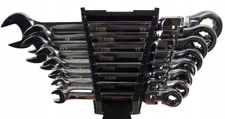 Набір ключів з трещіткою та карданом 8-22 Black 8 шт Black 16208 фото