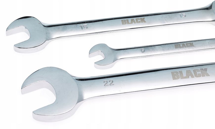 Набір ключів ріжково-накидних тріскачкових 8 шт (8, 9, 10, 13, 15, 17, 19, 22 мм) CrV Black Black_16207 фото