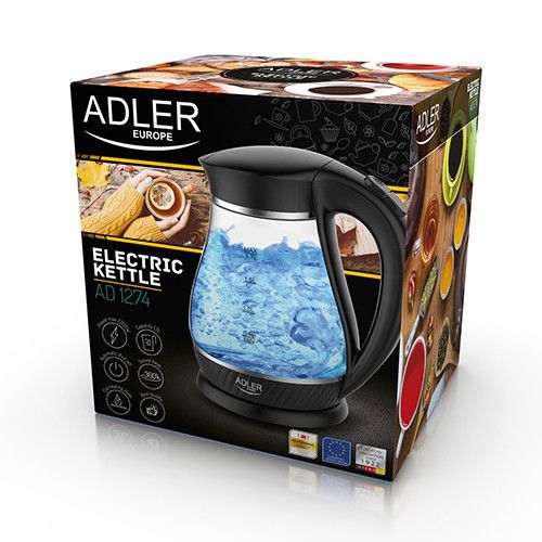 Електрочайник скляний Adler AD 1274 black 1,7 літр Adler AD 1274 b фото