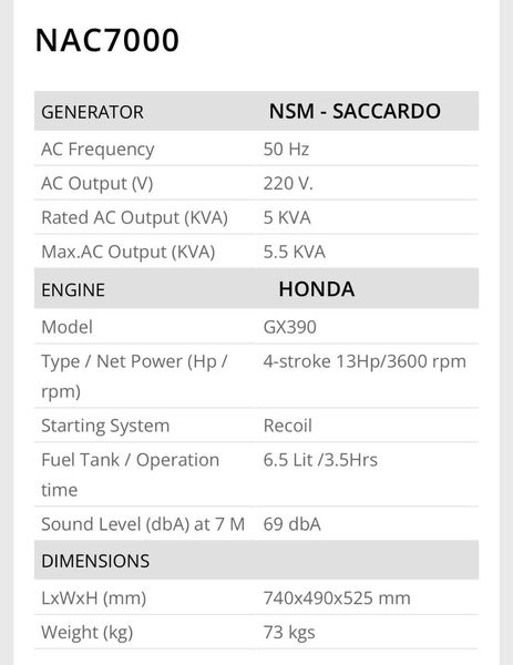 Електрогенератор Honda (Brava) NAC7000 Чорний NAC7000 фото