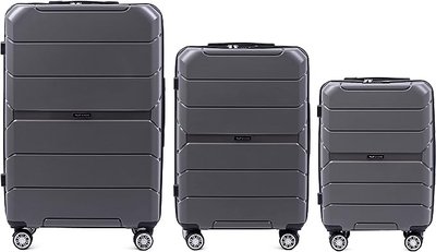 Комплект валіз з поліпропілену Wings PP05 на 4 колесах 3 в 1 (L, M, S) сірий PP05-3 KPL grey фото